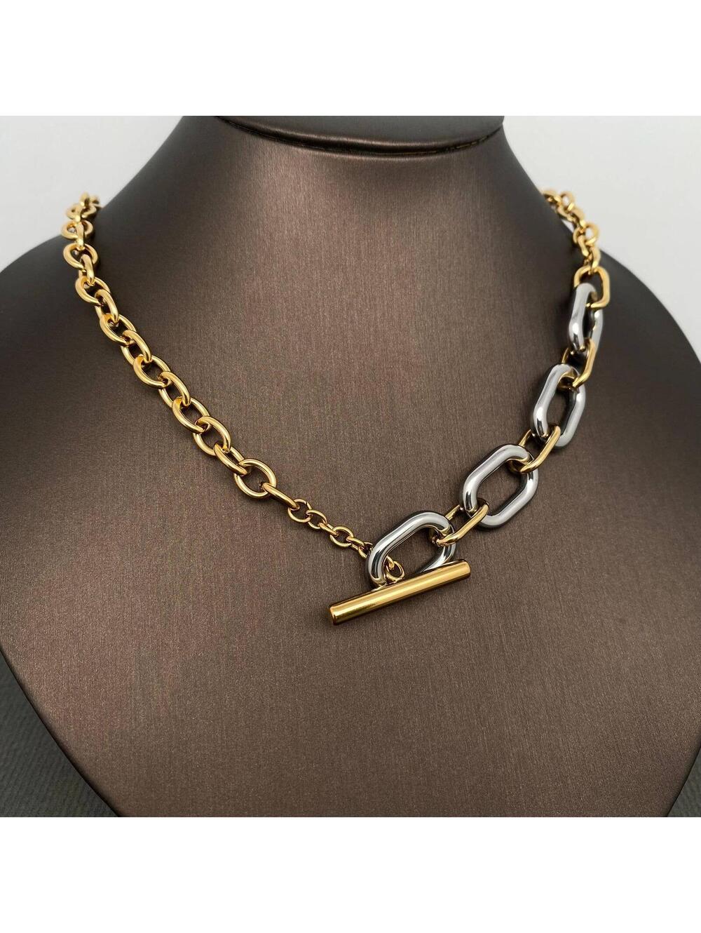 Two Tone 18K Gold Plated S.Steel Chain Necklace - Picture 2 of 4